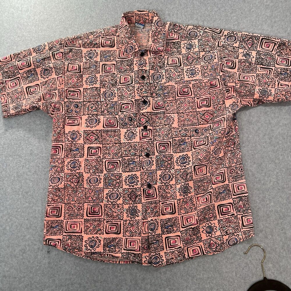 VINTAGE 80s Zero Gravity Short Sleeve Button Down Shirt L abstract aop